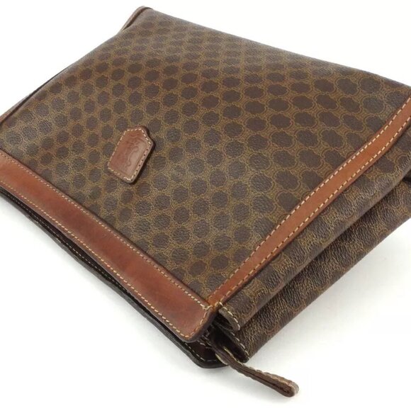 CELINE Clutch Bag Macadam Beige PVC ?~ Leather Authentic - Picture 4 of 9